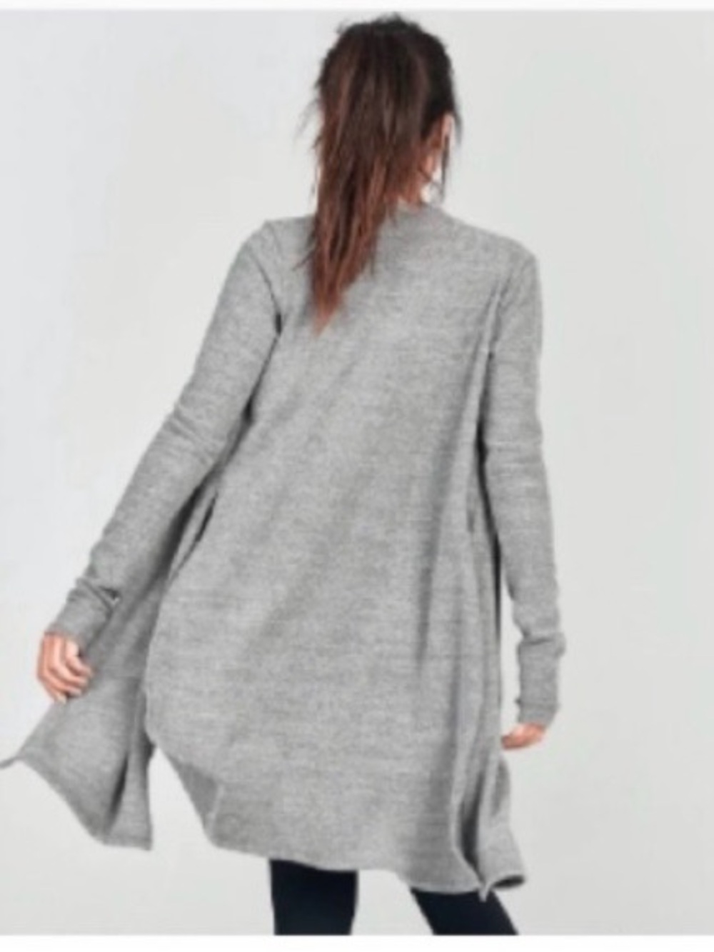 Joah Brown Cozy Open-Front Long Gray Ribbed Cardigan Sweater - Picture 2 of 2